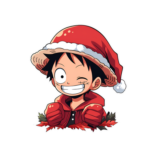 funny monkey d luffy in christmas outfit sticker