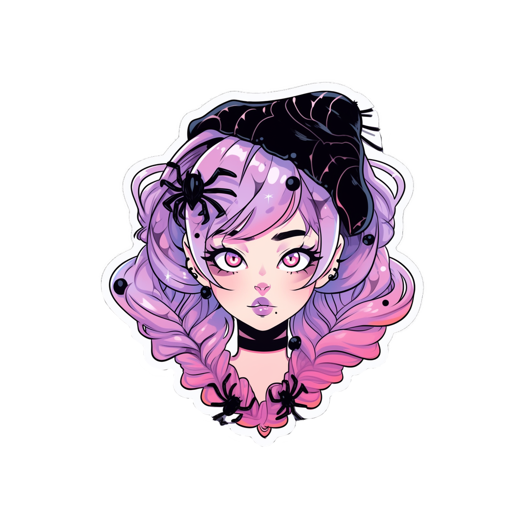 halloween anime girl with spiders sticker