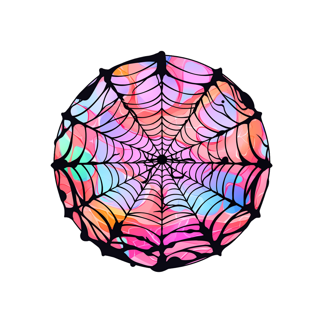 halloween colorful spider web round sticker