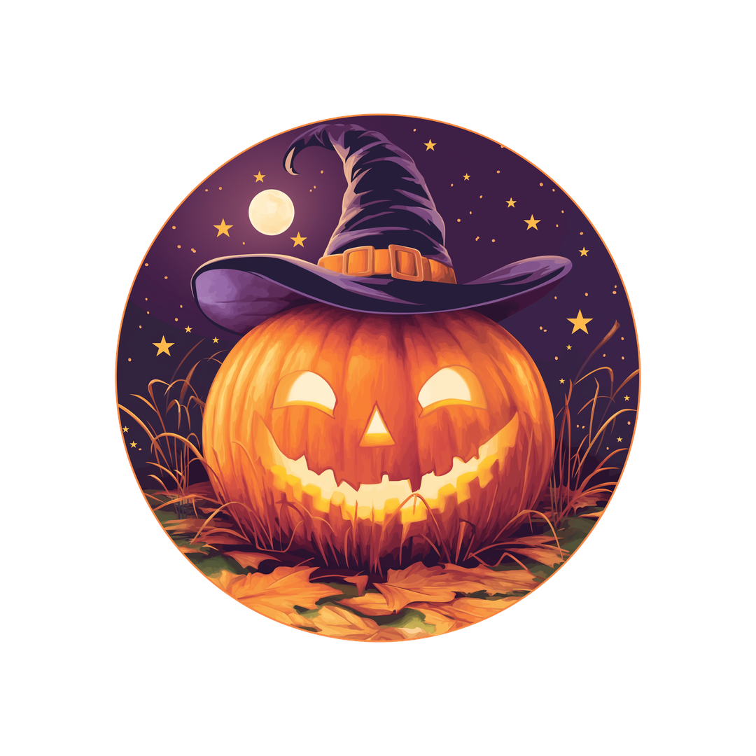 halloween pumpkin witch hat round sticker
