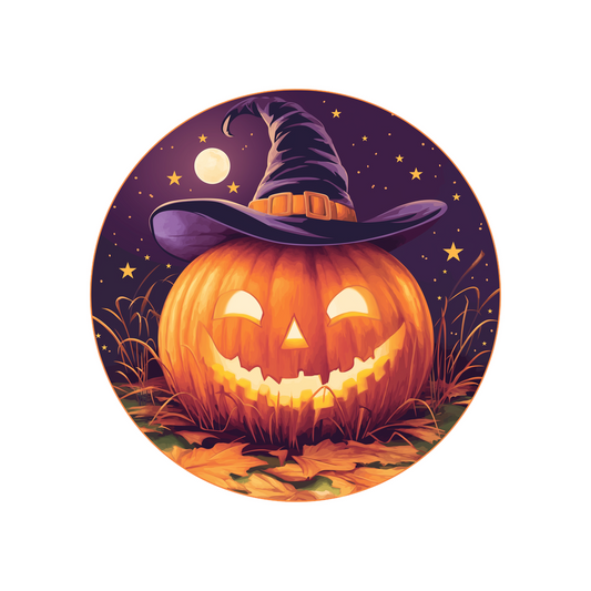 halloween pumpkin witch hat round sticker