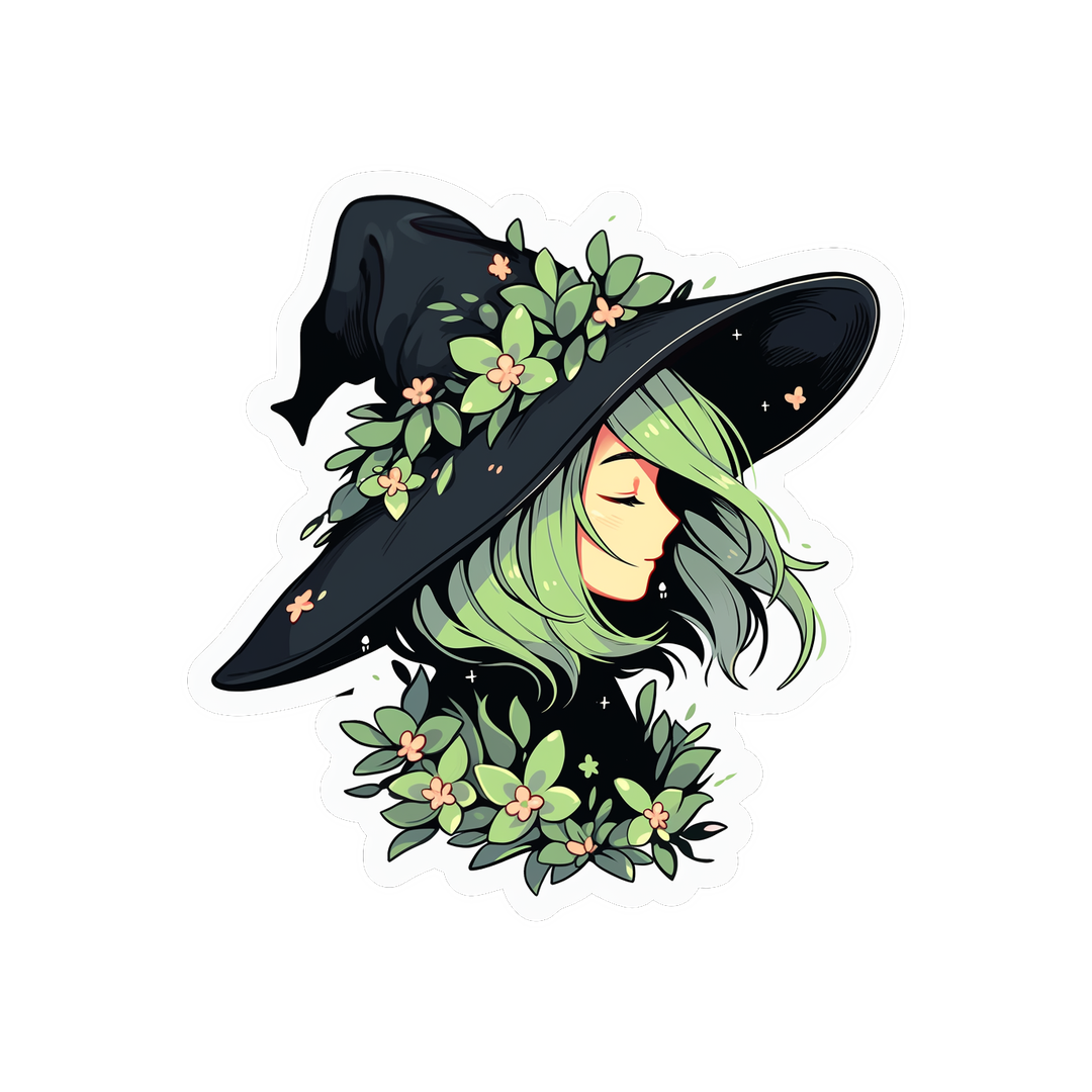 halloween witchy girl black green sticker