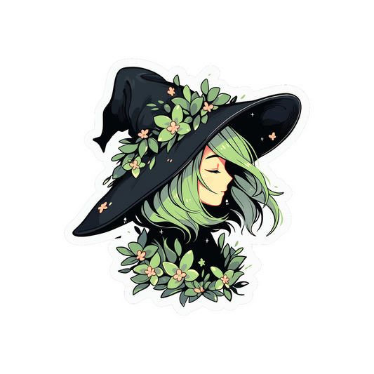halloween witchy girl black green sticker
