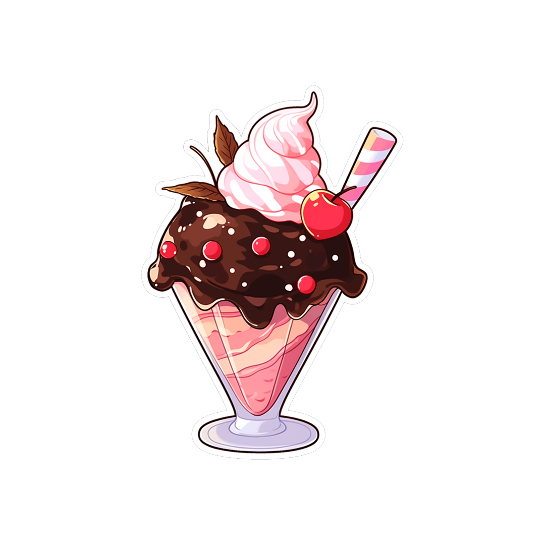ice cream with cherry and chocolate sticker