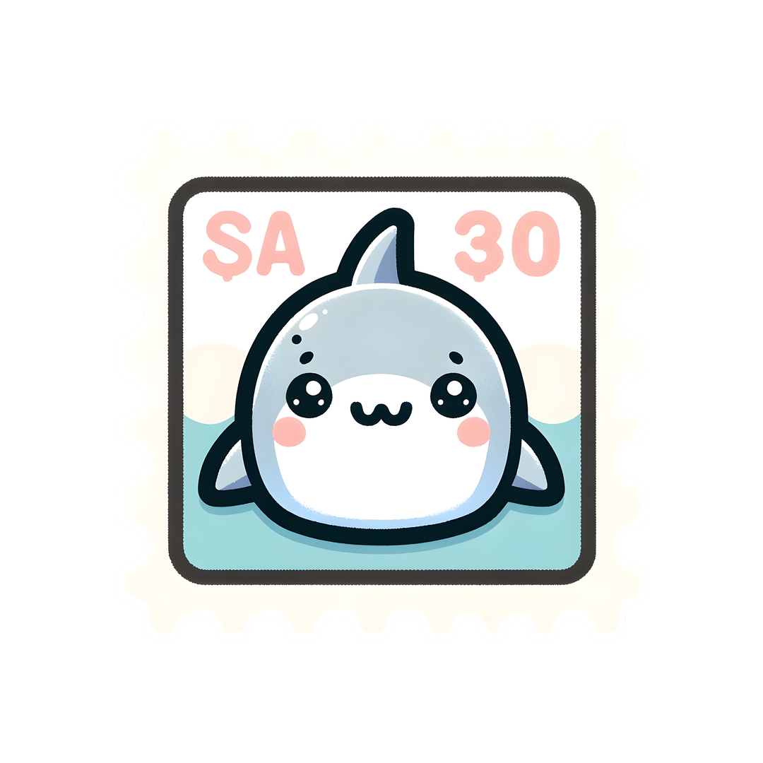 kawaii shark postage stamp sticker