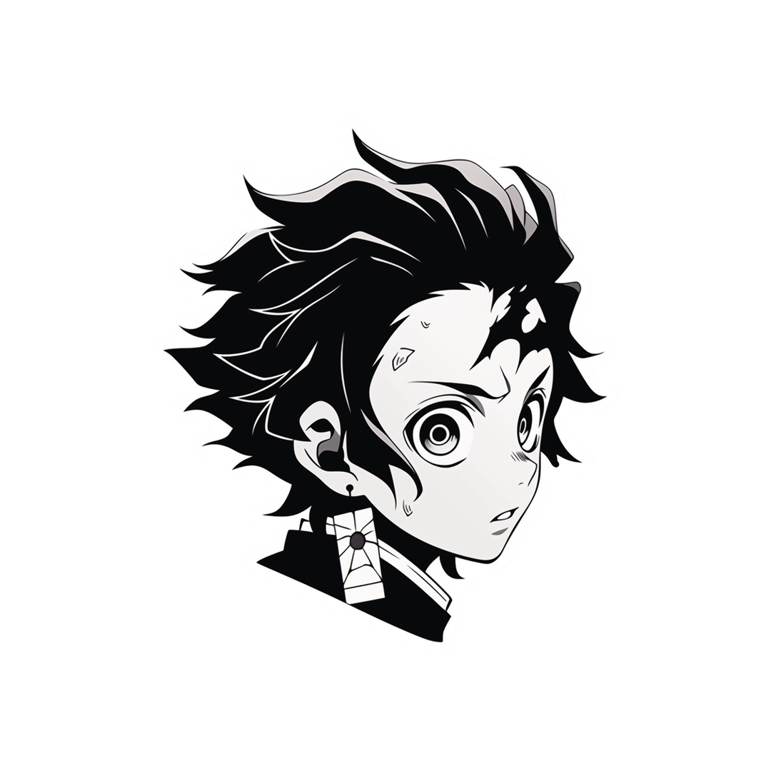 kimetsu no yaiba tanjiro black white sticker