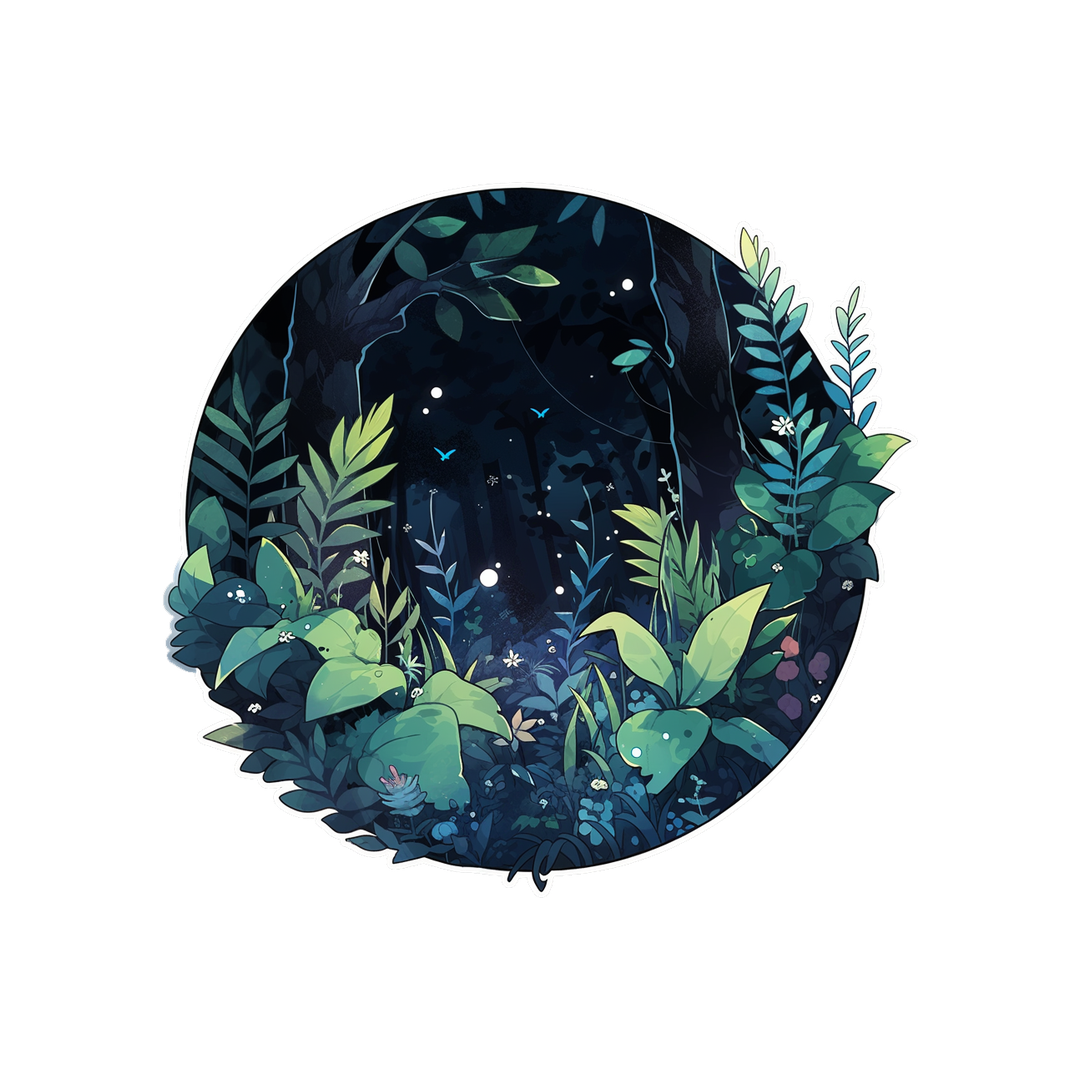 magic night forest round sticker