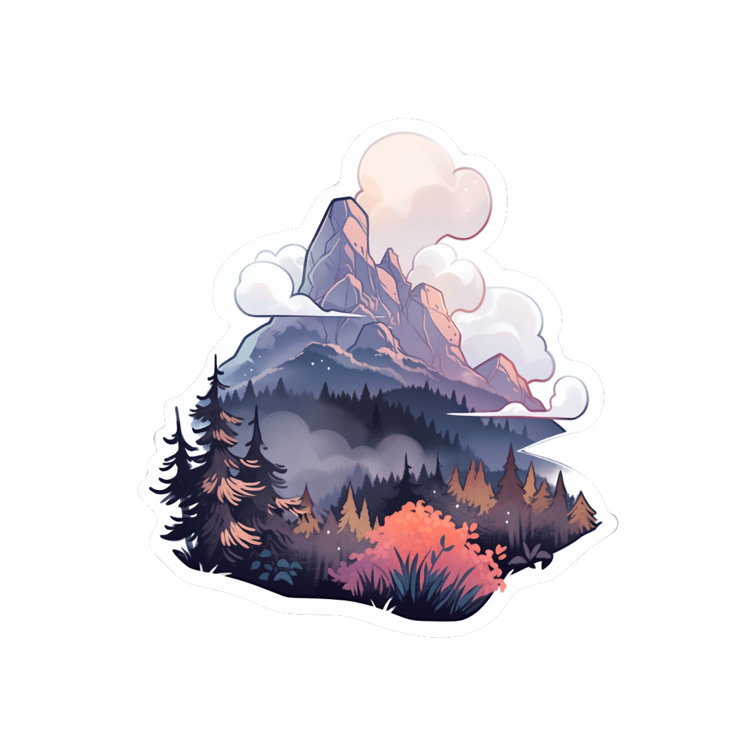misty forest in the mountains sticker