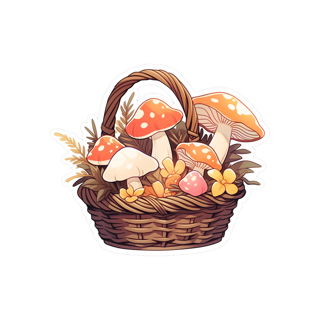mushrooms in a basket sticker
