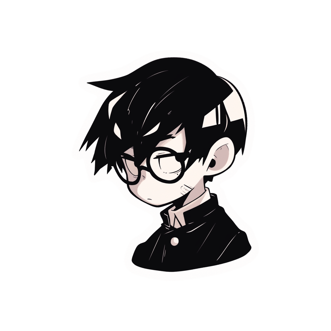 mysterious anime boy in round glasses sticker