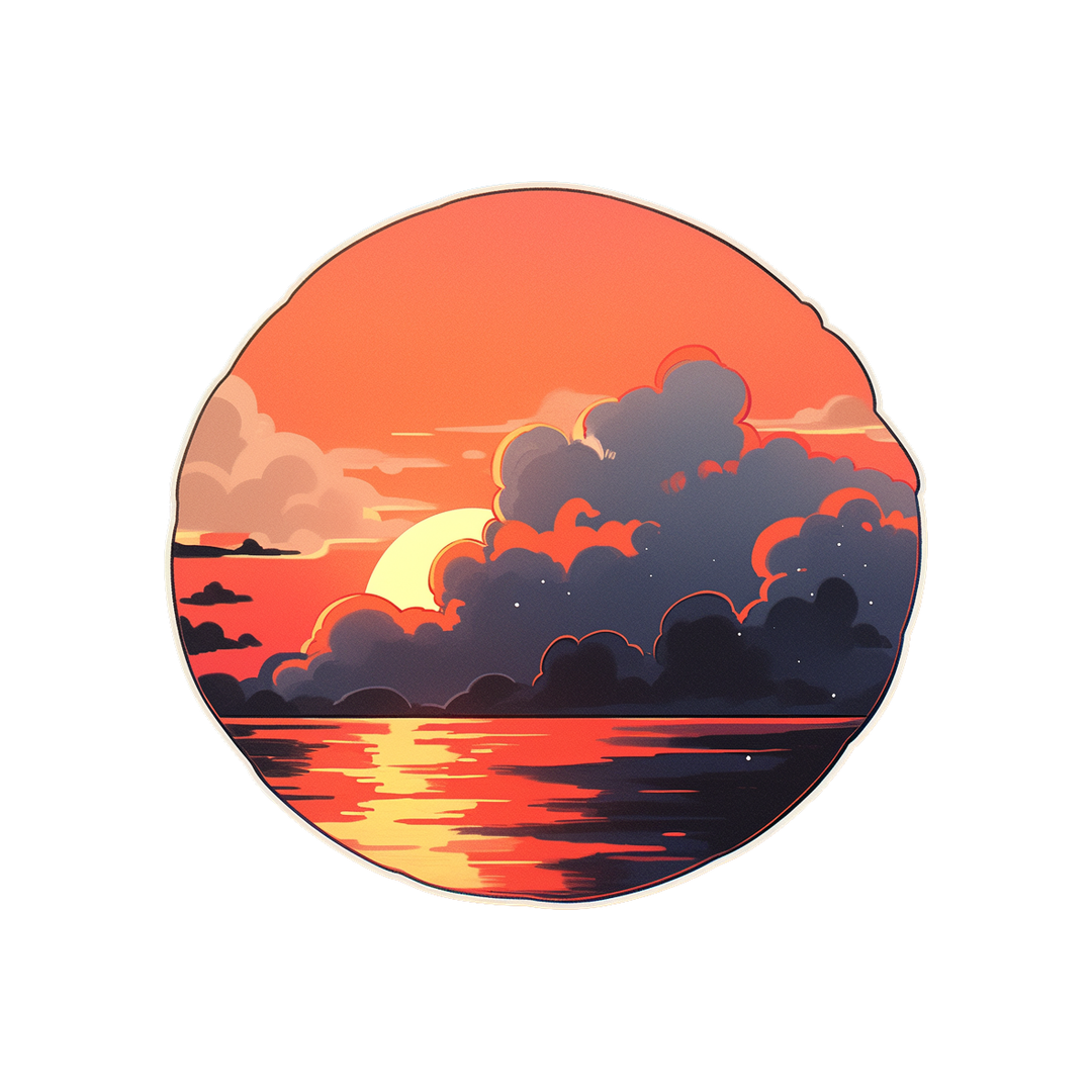 orange sea sunset round sticker