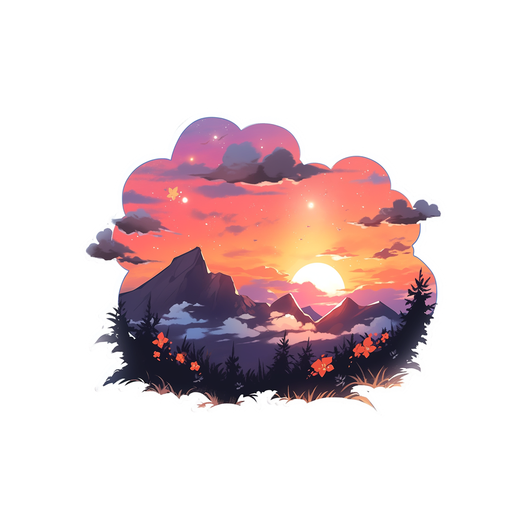 orange sunset in the mountains sticker