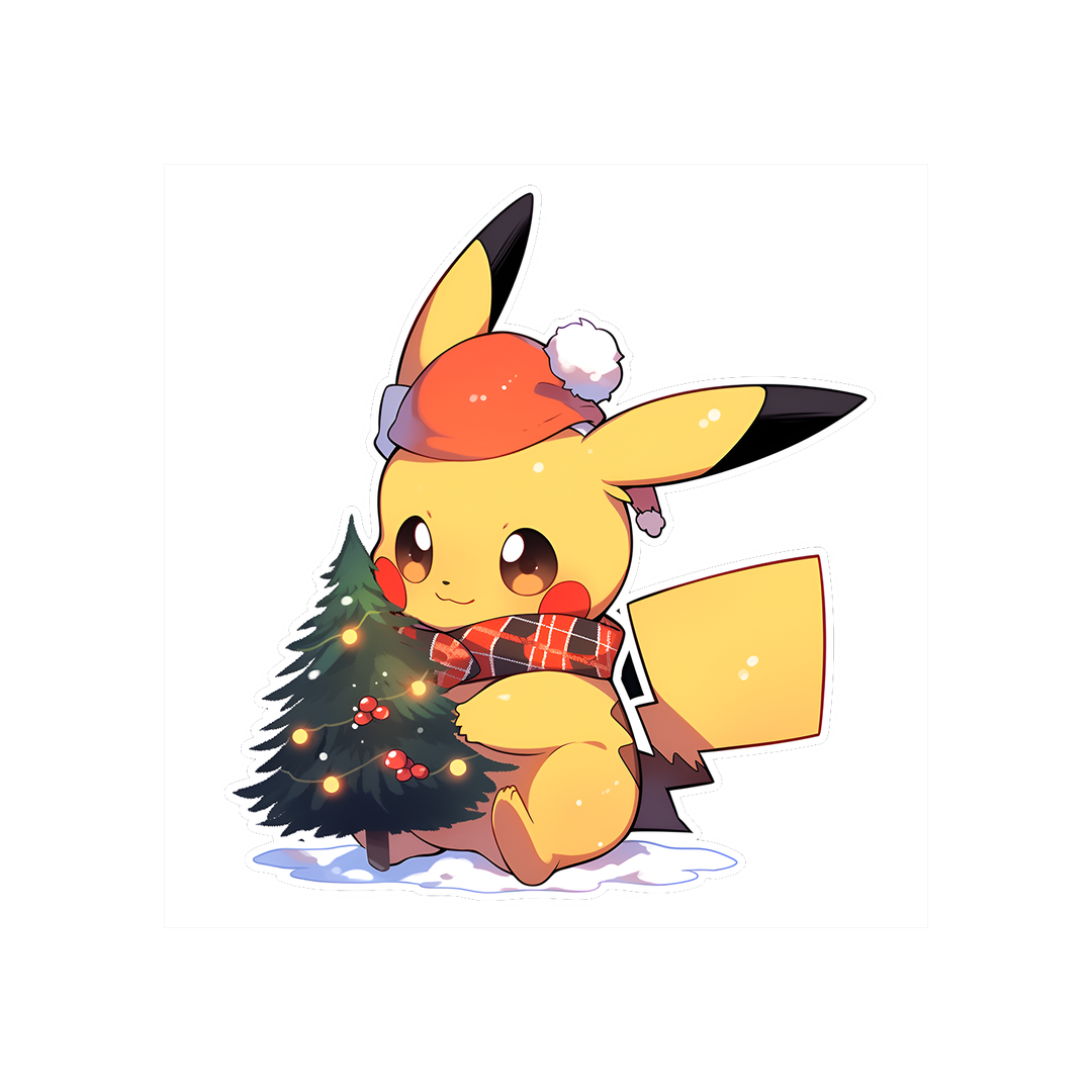 pikachu with christmas tree sticker