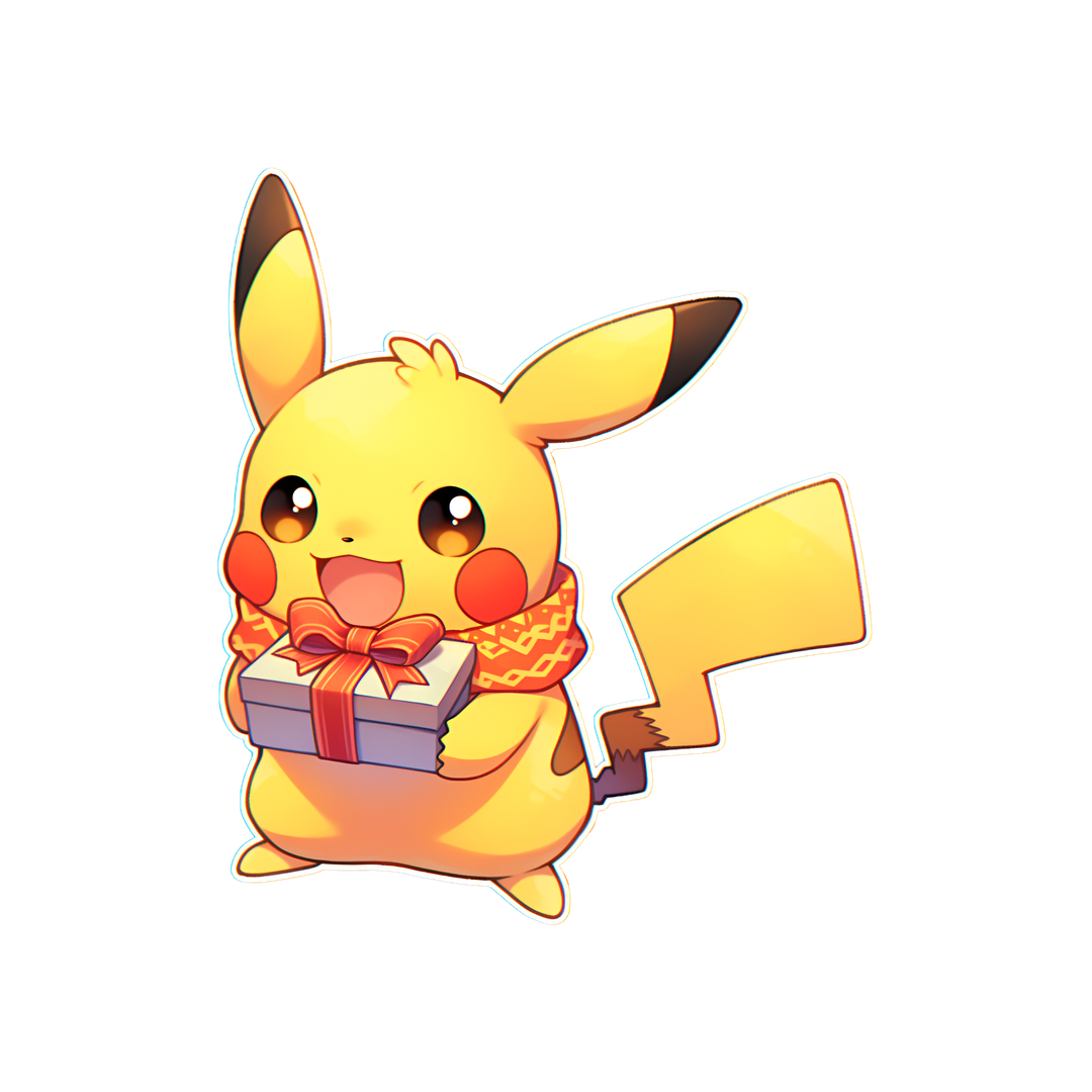 pokemon pikachu with christmas gift sticker