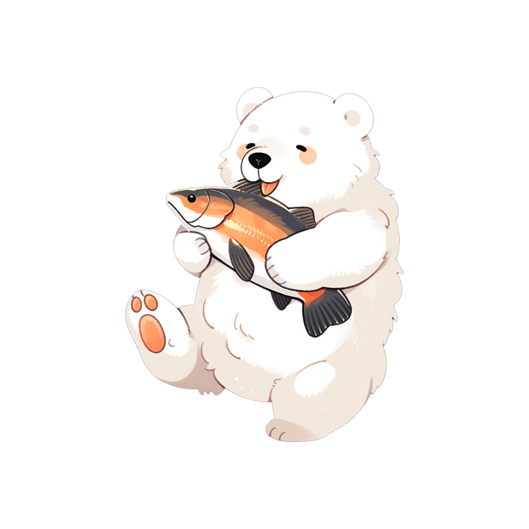 polar bear with a fish sticker