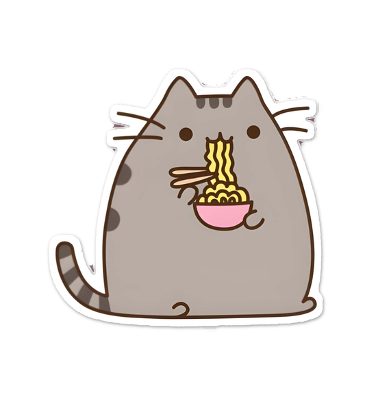 Cat Eating Noodles Stickers
