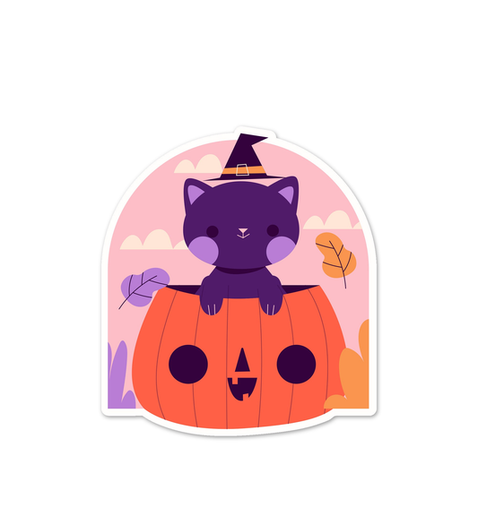 Cat In A pumpkin   Halloween  Laptop And Mobile Sticker