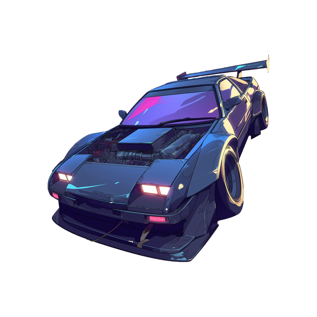 retrowave sportscar stylized art sticker