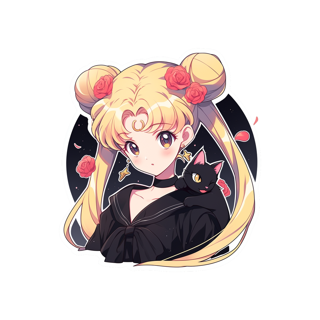 sailor moon with luna cat on shoulder sticker
