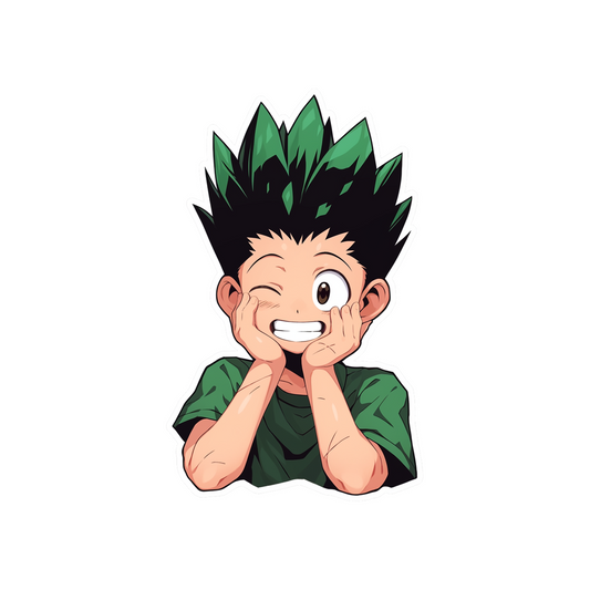 smiling gon freecss holding head with hands sticker