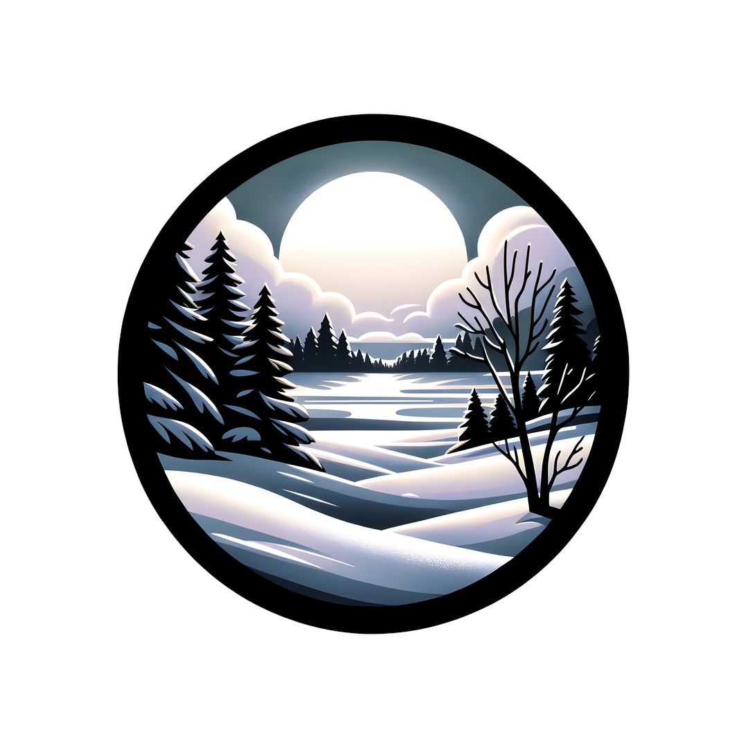 snowy forest moon round sticker