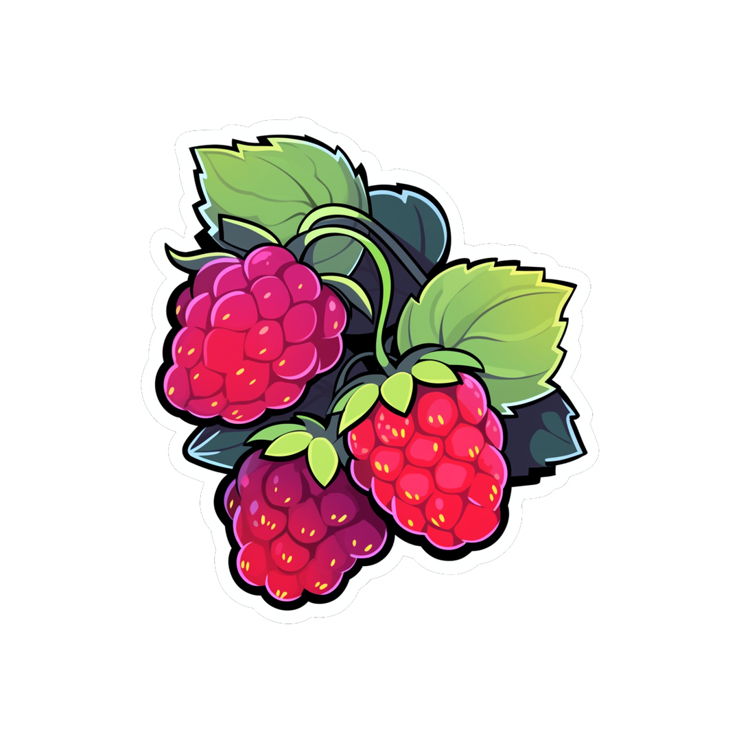 three raspberries with leaves sticker