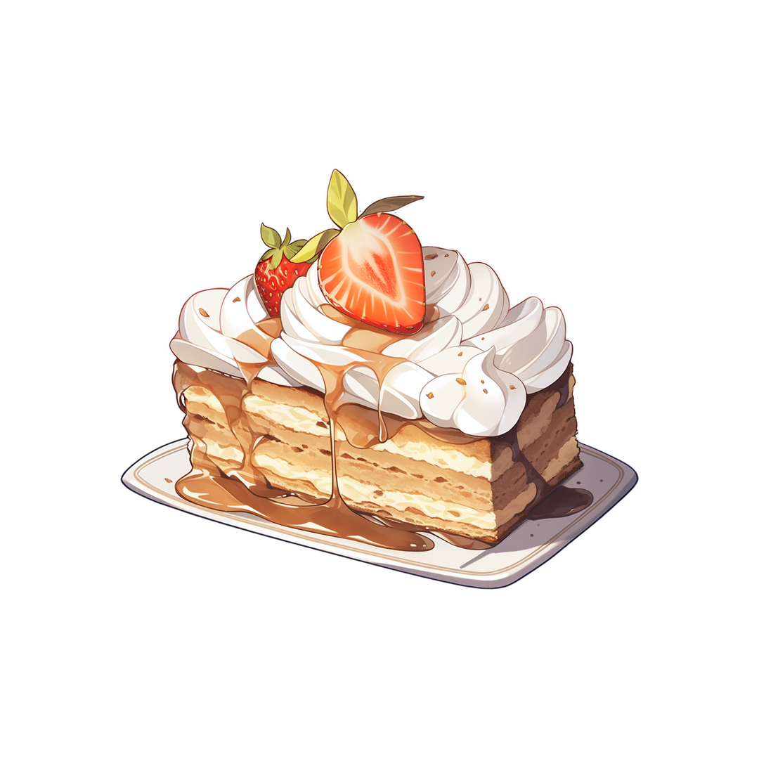 tiramisu with strawberry sticker