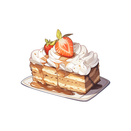 tiramisu with strawberry sticker