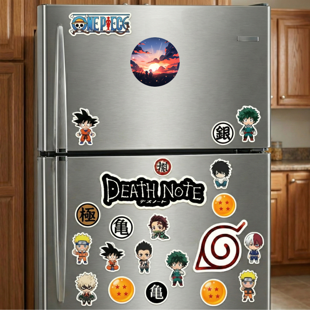 two children watching sunset round sticker