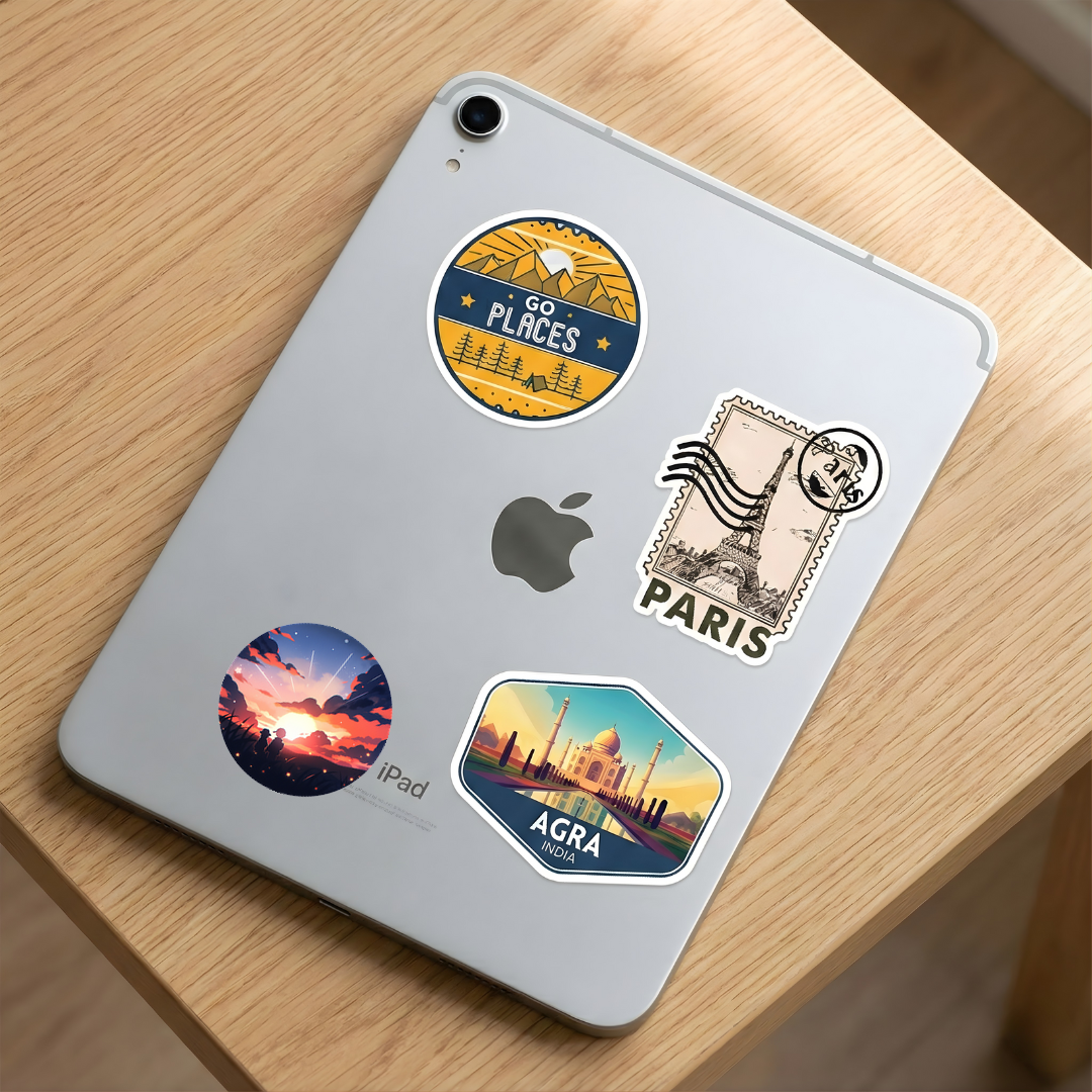 two children watching sunset round sticker