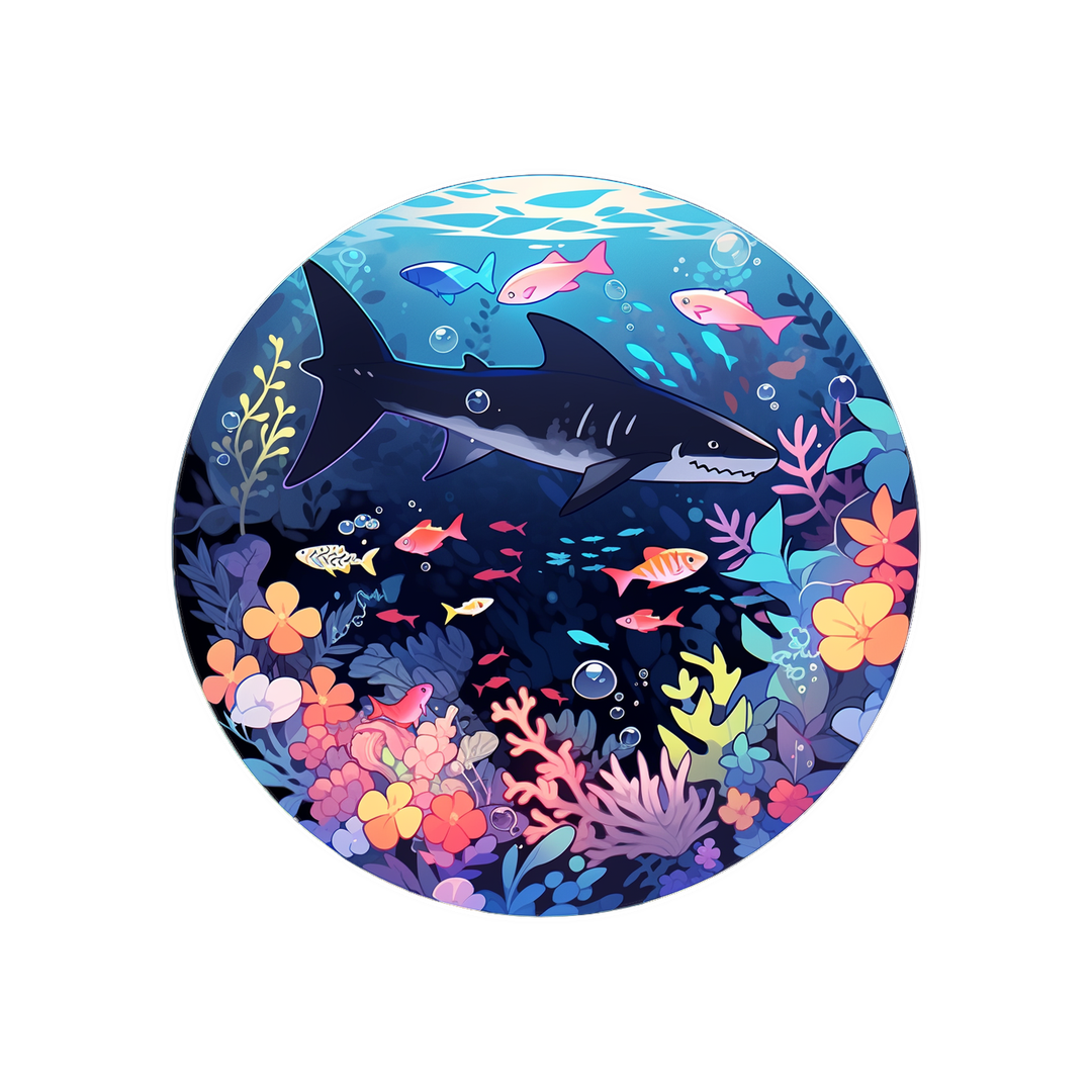 underwater world round sticker