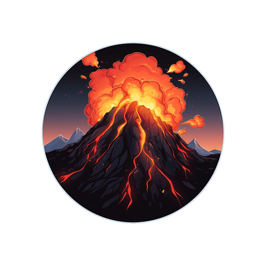volcano eruption round sticker