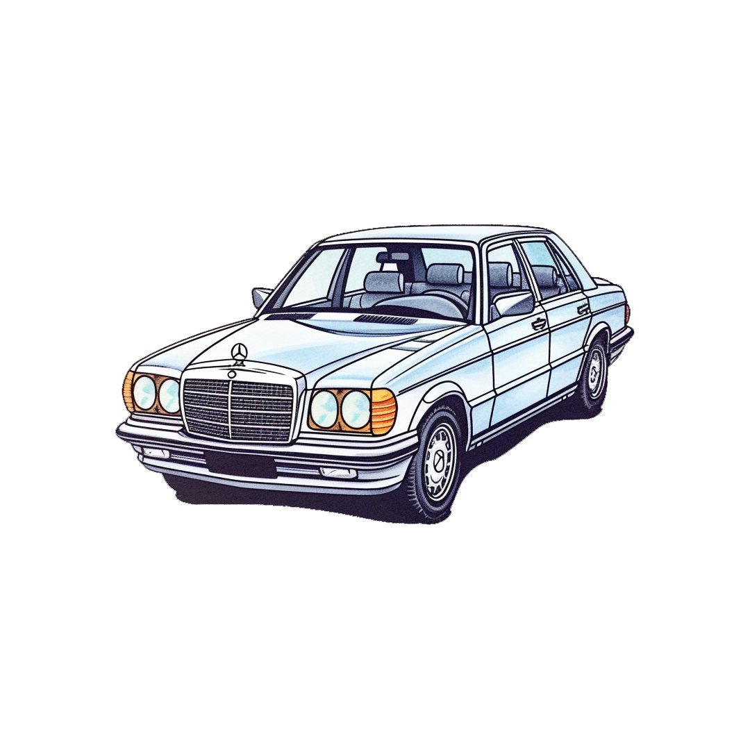 white mercedes benz w126 sticker